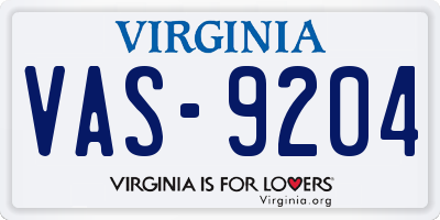 VA license plate VAS9204