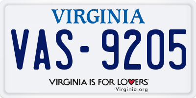 VA license plate VAS9205