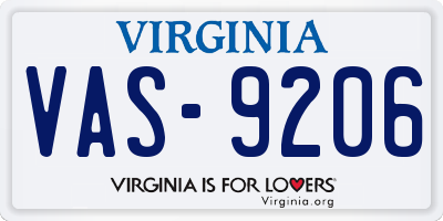 VA license plate VAS9206