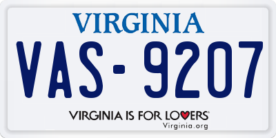 VA license plate VAS9207