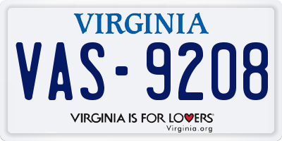 VA license plate VAS9208