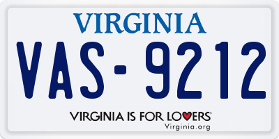 VA license plate VAS9212