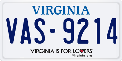 VA license plate VAS9214