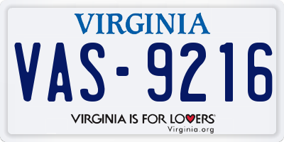 VA license plate VAS9216