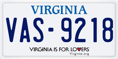 VA license plate VAS9218