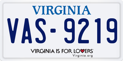 VA license plate VAS9219