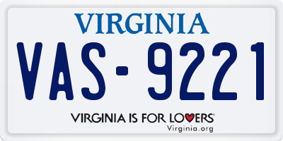 VA license plate VAS9221