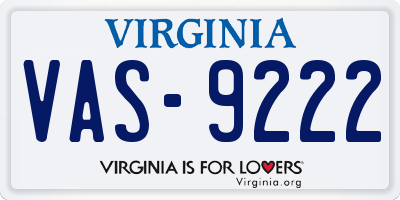 VA license plate VAS9222