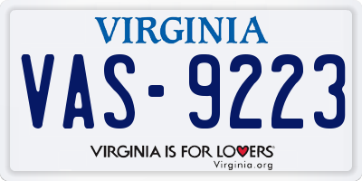 VA license plate VAS9223