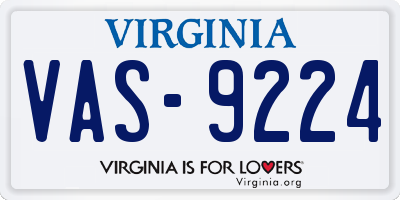 VA license plate VAS9224