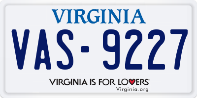 VA license plate VAS9227