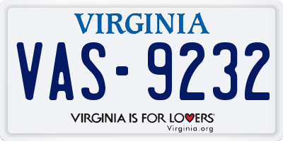 VA license plate VAS9232