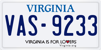 VA license plate VAS9233