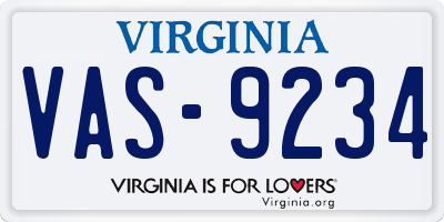 VA license plate VAS9234