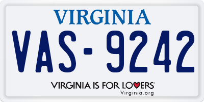 VA license plate VAS9242