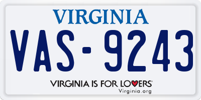 VA license plate VAS9243