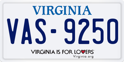 VA license plate VAS9250