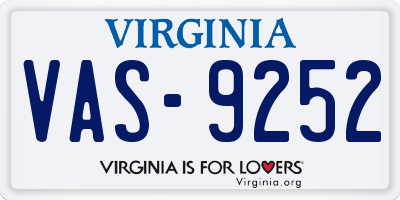 VA license plate VAS9252