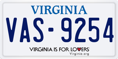 VA license plate VAS9254