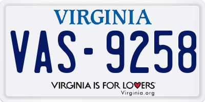 VA license plate VAS9258