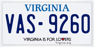 VA license plate VAS9260