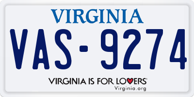 VA license plate VAS9274