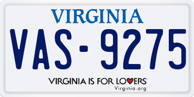 VA license plate VAS9275