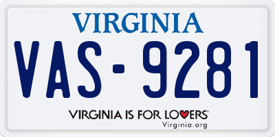 VA license plate VAS9281