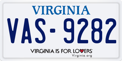 VA license plate VAS9282