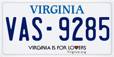 VA license plate VAS9285