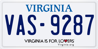 VA license plate VAS9287