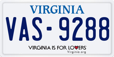 VA license plate VAS9288