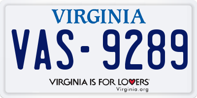 VA license plate VAS9289