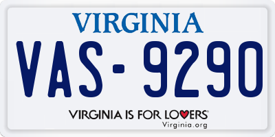 VA license plate VAS9290