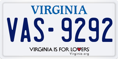 VA license plate VAS9292