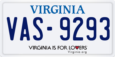 VA license plate VAS9293