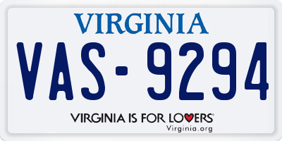 VA license plate VAS9294