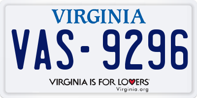 VA license plate VAS9296