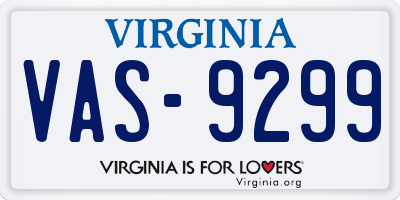 VA license plate VAS9299