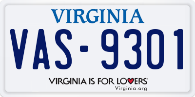 VA license plate VAS9301