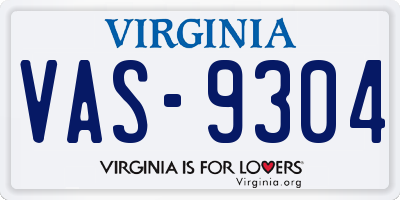 VA license plate VAS9304