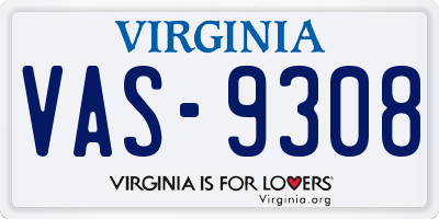 VA license plate VAS9308