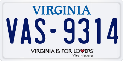 VA license plate VAS9314