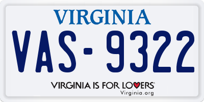 VA license plate VAS9322