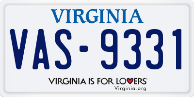 VA license plate VAS9331