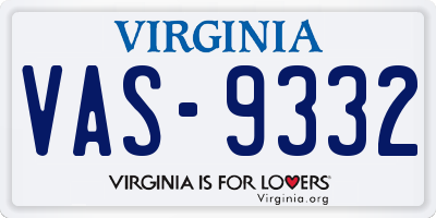 VA license plate VAS9332