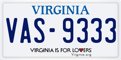 VA license plate VAS9333