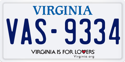 VA license plate VAS9334