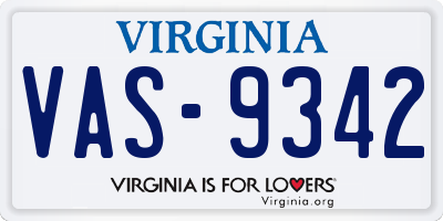 VA license plate VAS9342