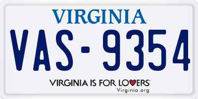 VA license plate VAS9354